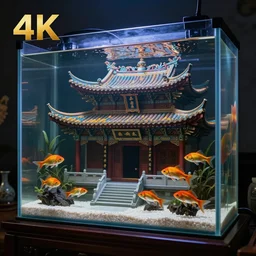 an asian temple encased in a fish tank, trending on artstation, 4 k | 8 k, hyperrealistic, cinematic lighting, award - winning photography, satanic,