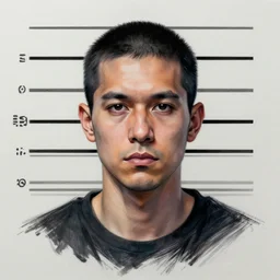 A portrait of a criminal, mugshot, matte sketch, post-cyberpunk, techno, Artstation, CGsociety