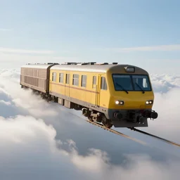 train vagon flying through the clouds, photorealistic