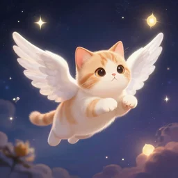 cute cat flying with angel wings, fantasy, cosmos