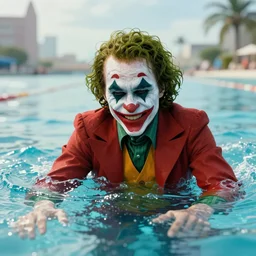 The Joker going for a swim, hyperdetailed, artstation, cgsociety, 8k