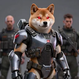 tactical powered armor, anthropomorphic shiba inu, neon red eyes, stuning 3 d render, masterpiece, by donato giancola and greg rutkowski and wayne barlow and zdzisław beksinski, realistic face