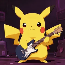 goth Pikachu in an emo band, grunge, punk, goth