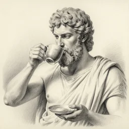 zeus drinking tea in the olympus, pencil drawing