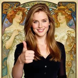 hdr portrait photography teen michelle pfeiffer, smiling with confidence, giving thumbs - up. cinematic, coherent portraits, from time magazine, intricate, elegant, highly detailed, digital photo, trending on foxsport, hdr photo, smooth, sharp focus, illustration, art by artgerm and greg rutkowski and alphonse mucha