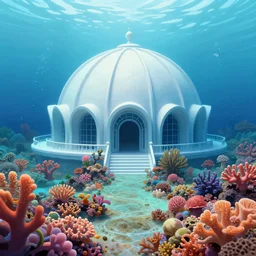 a beautiful first person perspective digital illustration of a domed underwater temple surrounded by a vibrant coral reef by beeple | Byzantine architecture | tropical fish | cinematic | unreal engine | octane | photorealistic |