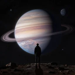 standing on neptune, looking out into the vastness of space, digital art
