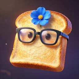 epic professional digital art of a bread toast wearing 👓  and a blue flower, best on artstation, cgsociety, wlop, cosmic, epic, stunning, much detail, much wow, masterpiece, backlight