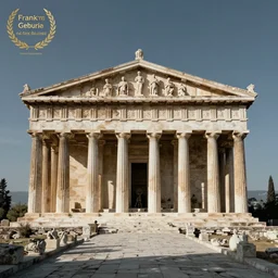 A greek temple designed by Frank Gehry drawn by Leonardo da Vinci