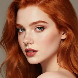 beautiful redhead woman, digital art, closeup
