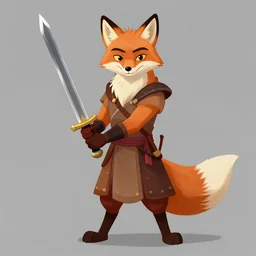 an anthropomorphic fox warrior holding a sword, character illustration by , greg rutkowski, thomas kinkade, Howard Pyle, disney, El Greco, Cynthia Sheppard