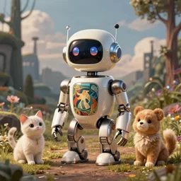 product photo of a futuristic stylized pet robot by artgerm and greg rutkowski and alphonse mucha, marc newson, kitten puppy teddy mix, super cute, awww, volumetric light, detailed, octane render, midsommar