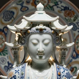 Japanese Architecture, A Close up photo-real delicate ceramic porcelain sculpture of a symmetrical ornate detailed in front of an intricate background by Victo Ngai and takato yamamoto, micro detail, backlit lighting, face in focus, subsurface scattering, translucent, thin porcelain, octane renderer, colorful, physically based rendering, japanese pottery, trending on cgsociety