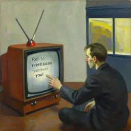 in soviet russia, tv watches you!, grant wood, pj crook, edward hopper, oil on canvas