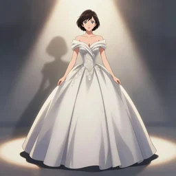 rowen atkinson mid magic outfit transformation, anime style, ball gown dress