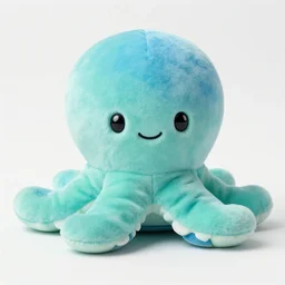 a soft ombre blue green stuffed octopus, squishmallow face, squishmallows, smiling, round, kellytoy