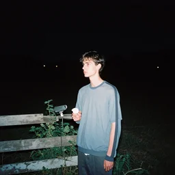 slenderman in farm, night, cctv record, cinestill 800t