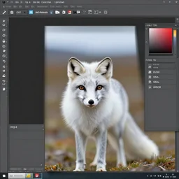 beautiful arctic fox, XF IQ4, 150MP, 50mm, f/1.4, ISO 200, 1/160s, natural light, Adobe Photoshop, Adobe Lightroom, DxO Photolab, Corel PaintShop Pro, symmetrical balance, depth layering, polarizing filter, Sense of Depth, AI enhanced