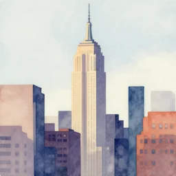 new york city building abstract flat watercolor painting