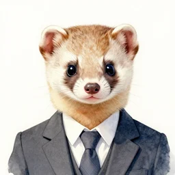 the portrait of a weasel in suits, illustration by kim jung gi, wenjun lin, watercolor super detailed faces, super sharp focus, bright colors, octopath traveler, final fantasy, unreal engine 5 highly rendered, global illumination, radiant light