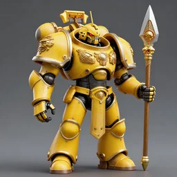 intricate glorious holy mechanical warforged pit droid character in yellow armor holding a paladin engraved great longsword and carrying a big shield, epic , trending on ArtStation, cinematic lighting, by Jesper Ejsing
