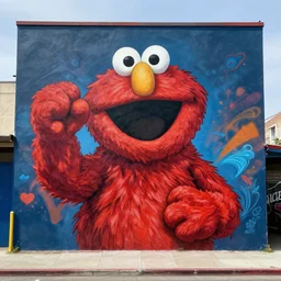 elmo painter mural graffiti by lee, cinematic, masterpiece
