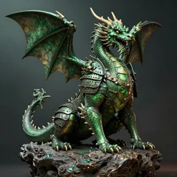 Green dragon armor, bronze statue, unreal engine, high detailed
