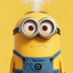 an epic painting minion, red angry face with steam out of his head, perfect composition, golden ratio, beautiful detailed, photorealistic, digital painting, concept art, smooth, sharp focus, illustration, artstation trending, octane render, unreal engine