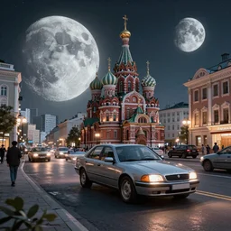car in the russian city on the moon designed by ash thorp, busy street, rendered in octane, unreal engine 5, photorealistic, 8 k hdr