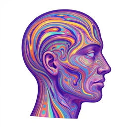 stunning psychedelic artwork of a head shape