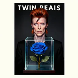 twin peaks poster art, portrait of the black lodge has the blue colored rose trapped in a glass box, can david bowie find it, by michael whelan, rossetti bouguereau, artgerm, retro, nostalgic, old fashioned
