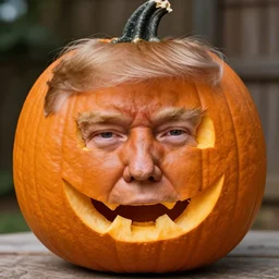 donald trump face inside a pumpkin, pumpkin hair, hair, face, pumpkin