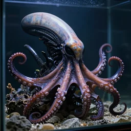 Xenomorph octopus in a specimen tank , film still from Aliens by James Cameron