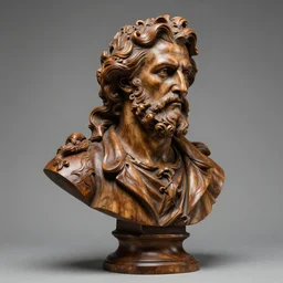 high intricate bust of sean william mcloughlin carved from wood in baroque style, studio light, maria panfilova, andrea savchenko, mike kime, ludovic plouffe, qi sheng luo, oliver cook, trending on artstation, hyper realism, high detail, wide angle, horizontal orientation