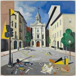 a messy painting of a calhoun square in the style of laszlo moholy - nagy and noriyoshi ohrai