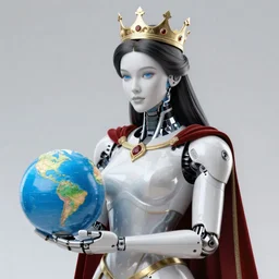 a royal portrait of a cyborg woman. she holds a globe in one hand and flowers in the other. illustrated by burton rice. black orchid movie poster. 1 9 1 2.