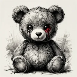 dark art grunge vector sketch of a teddy bear with bloody eyes by - invader zim, horror theme, detailed, elegant, intricate