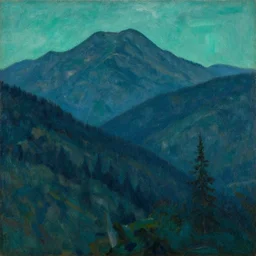 caucaus mountains at night, arkhip kuindzhi painting, teal palette, thus spoke zarathustra