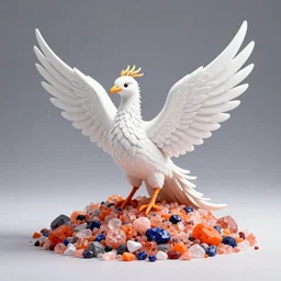 white phoenix orange pink indigo salt crystals sharp detail 3d render simple background graphic ultra simplified deco design fai khadra gaika style