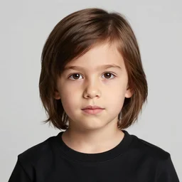 a middle shot studio portrait of a 2 2 yo man. shoulder length brown hair, caucasian, brown eyes, roman nose, big lips, shaved, black t - shirt, 3 5 mm, award winning photo.