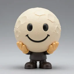 ebay amazon collectible photo of vinyl figurinedesiner toy spherical head with craters, smiling face with hands