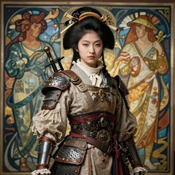 detailed ultrarealistic photography of victorian rustic heroic warrior japanese girl, moebius, ian miller, mucha mignola, artstation cinematic, full shot