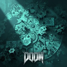 screenshot from a custom map for doom with a turquoise color theme