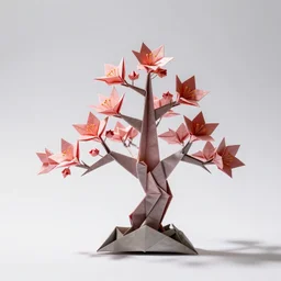 origami cherry blossom bonsai, professional studio photo, full body, isolated on a pure white background, centered, entire subject in frame, sharp focus, soft studio lighting