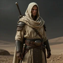 concept art of a fremen warrior, ultra realistic, octane render, 8 k, hd, realistic lighting, moody, dramatic