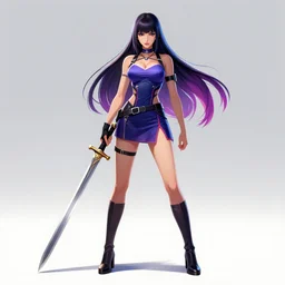 full body character poster art of woman gang leader in a futuristic dress holding a sword, long straight hair, colourful, pretty face, anime by kuvshinov ilya, artgerm and greg rutkowski, 4 k, graphic design, adobe illustrator, behance, trending on pixiv