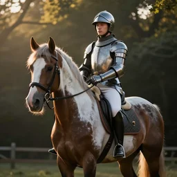 knight on a horse with dappled light coming through the trees