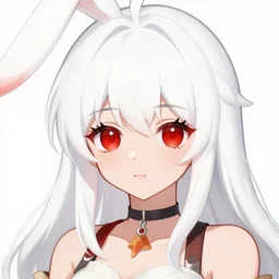 anime bunny girl with white hair and red eyes