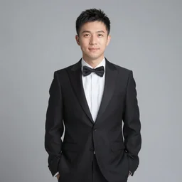 professional wedding potrait of a couple, the groom is wearing tuxedo, 35mm, f1.7
