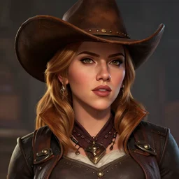 portrait of scarlett johansson as a cowboy in wteam fortress 2 style, detailed face, dark fantasy art, fantasy, pretty, hd shot, digital portrait, beautiful, artstation, comic style, by artgerm, guy denning, jakub rozalski, magali villeneuve, neoartcore and charlie bowater